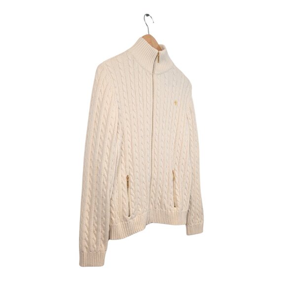 Lauren Ralph Lauren Womens Large Sweater Ivory Cable Knit Full Zip Cotton - Picture 3 of 11